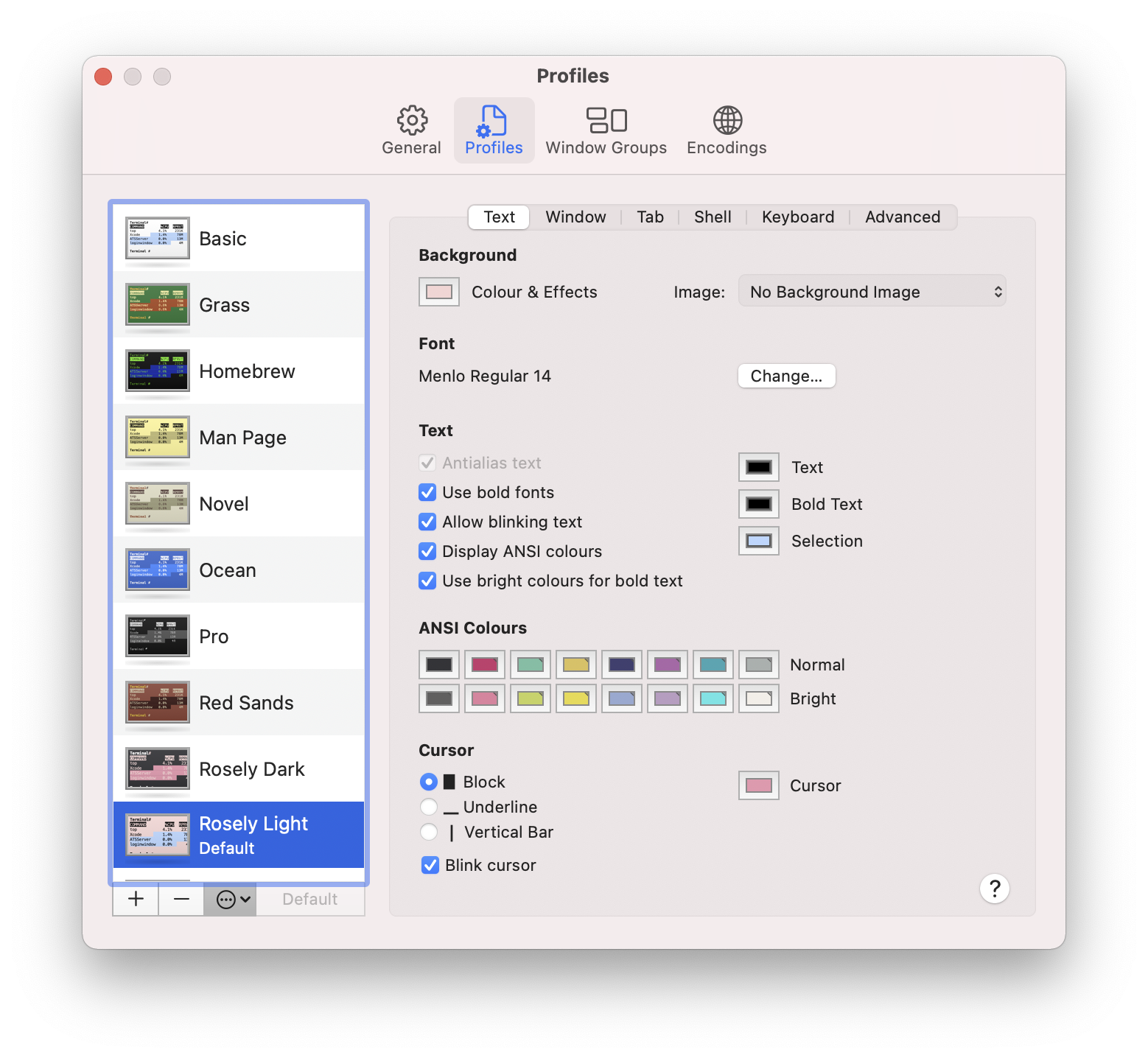 macOS Terminal Profiles tab